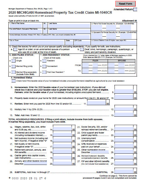 Homestead Property Tax Credit Michigan Instructions